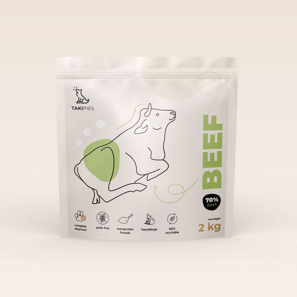 Karma sucha dla psa Wołowina 70% - opakowanie 2 kg, monobiałkowa, bez kurczaka