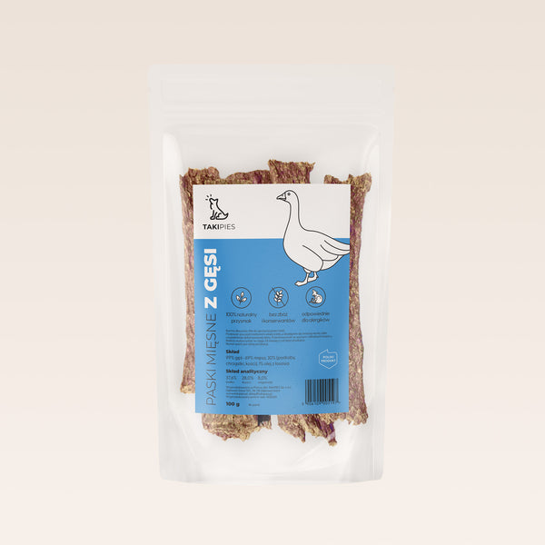 Paski mięsne z gęsi dla psa - naturalny przysmak 100 g, bez zbóż