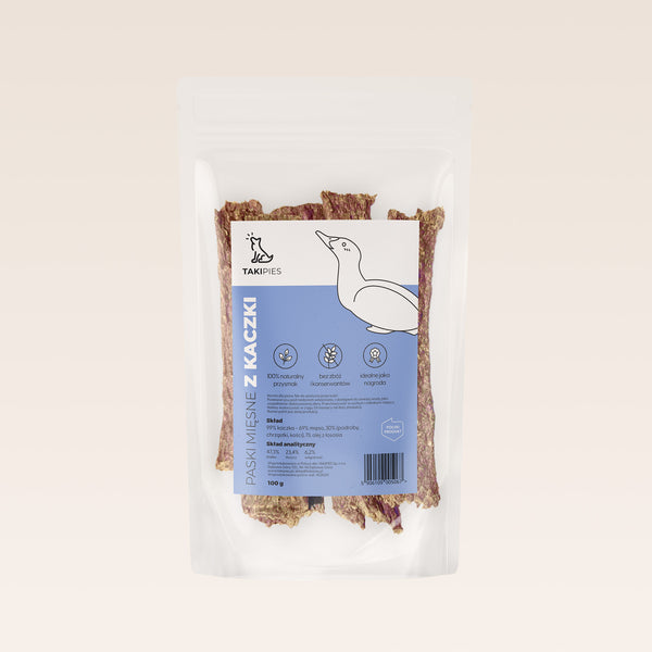 Paski mięsne z kaczki dla psa - naturalny przysmak 100 g, bez zbóż