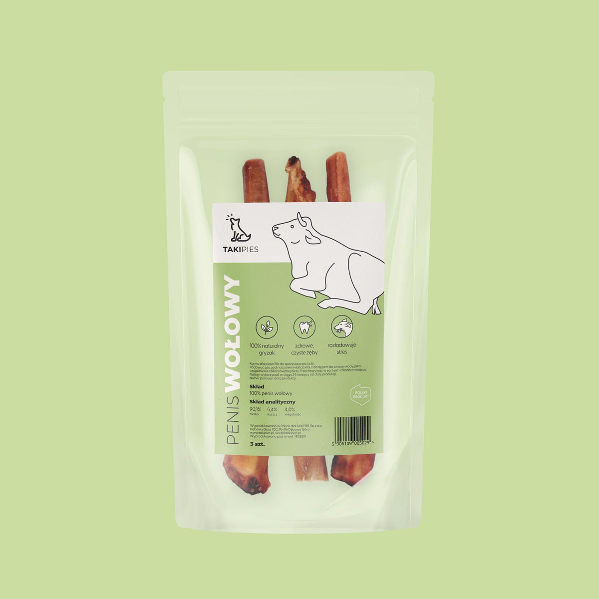 Penis wołowy dla psa - detal naturalnego gryzaka zbliżenie