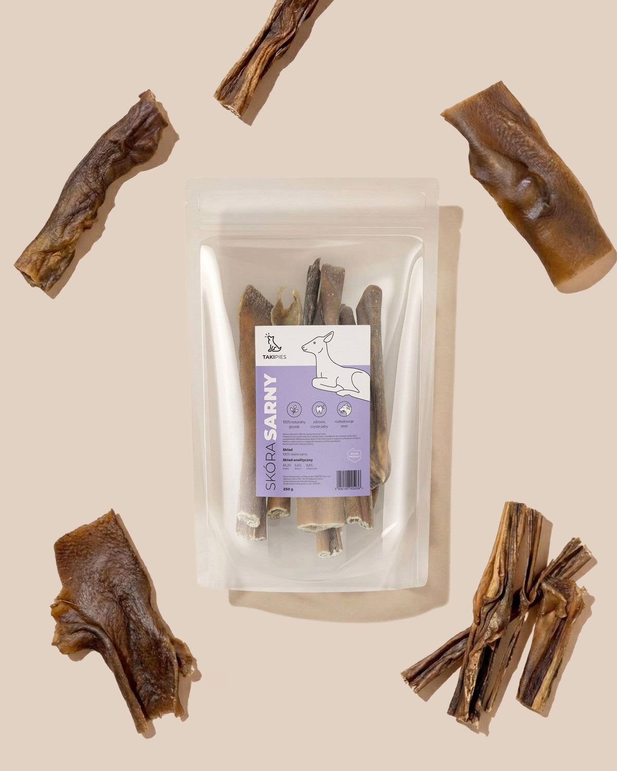 Skóra sarny dla psa - widok z góry opakowania 250 g